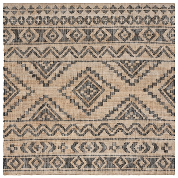 SAFAVIEH Kilim Jaylee Geometric Area Rug, Natural/Charcoal, 7' x 7' Square