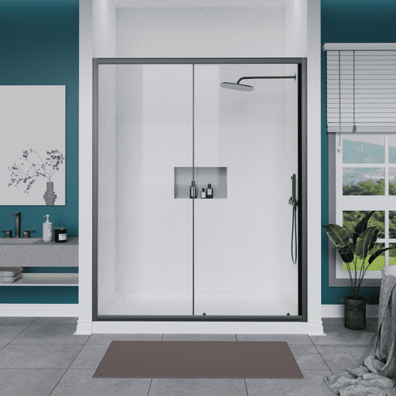 58.7-60" W x 72" H Single Sliding Shower Door, 1/5" Tempered Glass, Matte Black