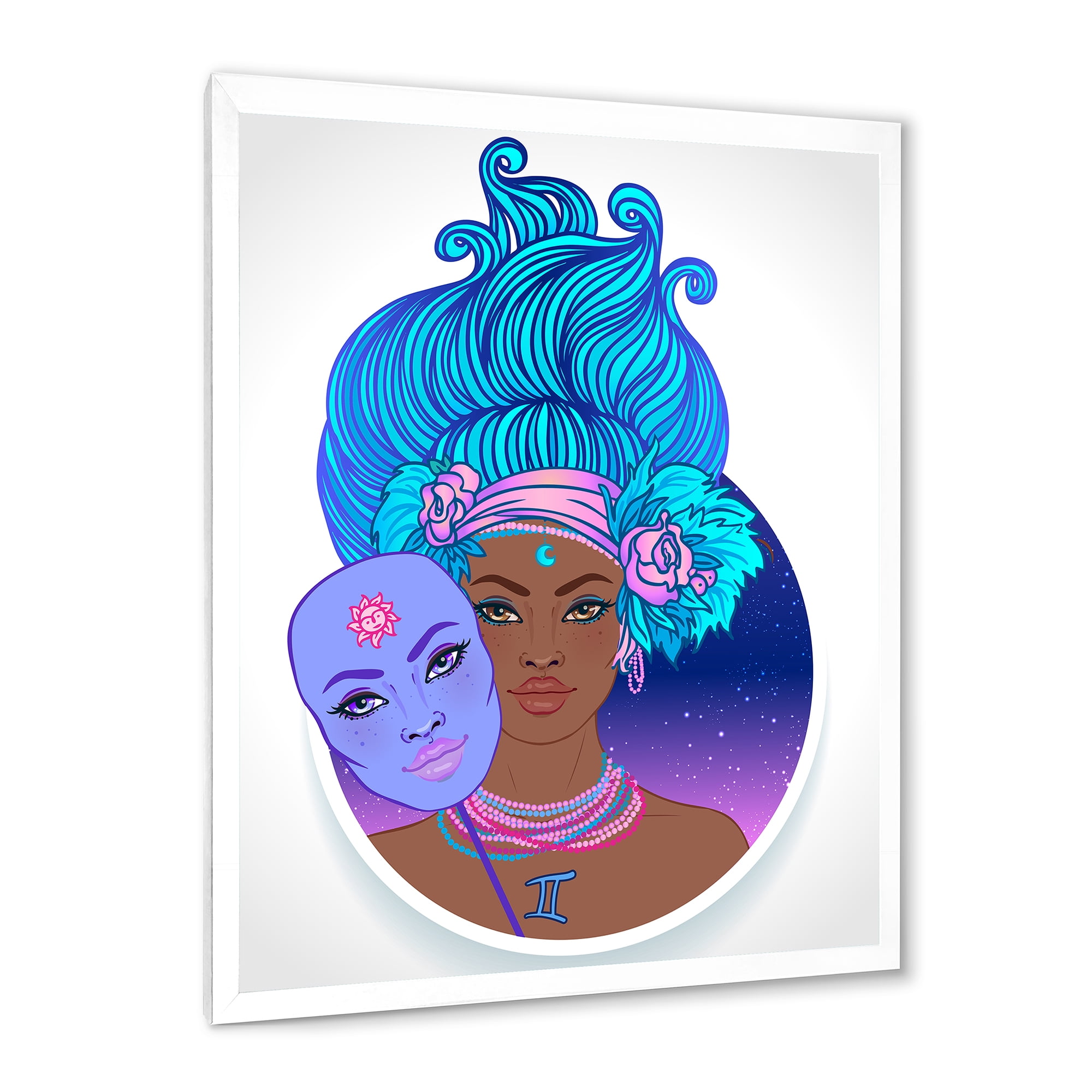 Designart 'Portrait of Afro American Girl With Blue Hair II' Modern Framed Art Print