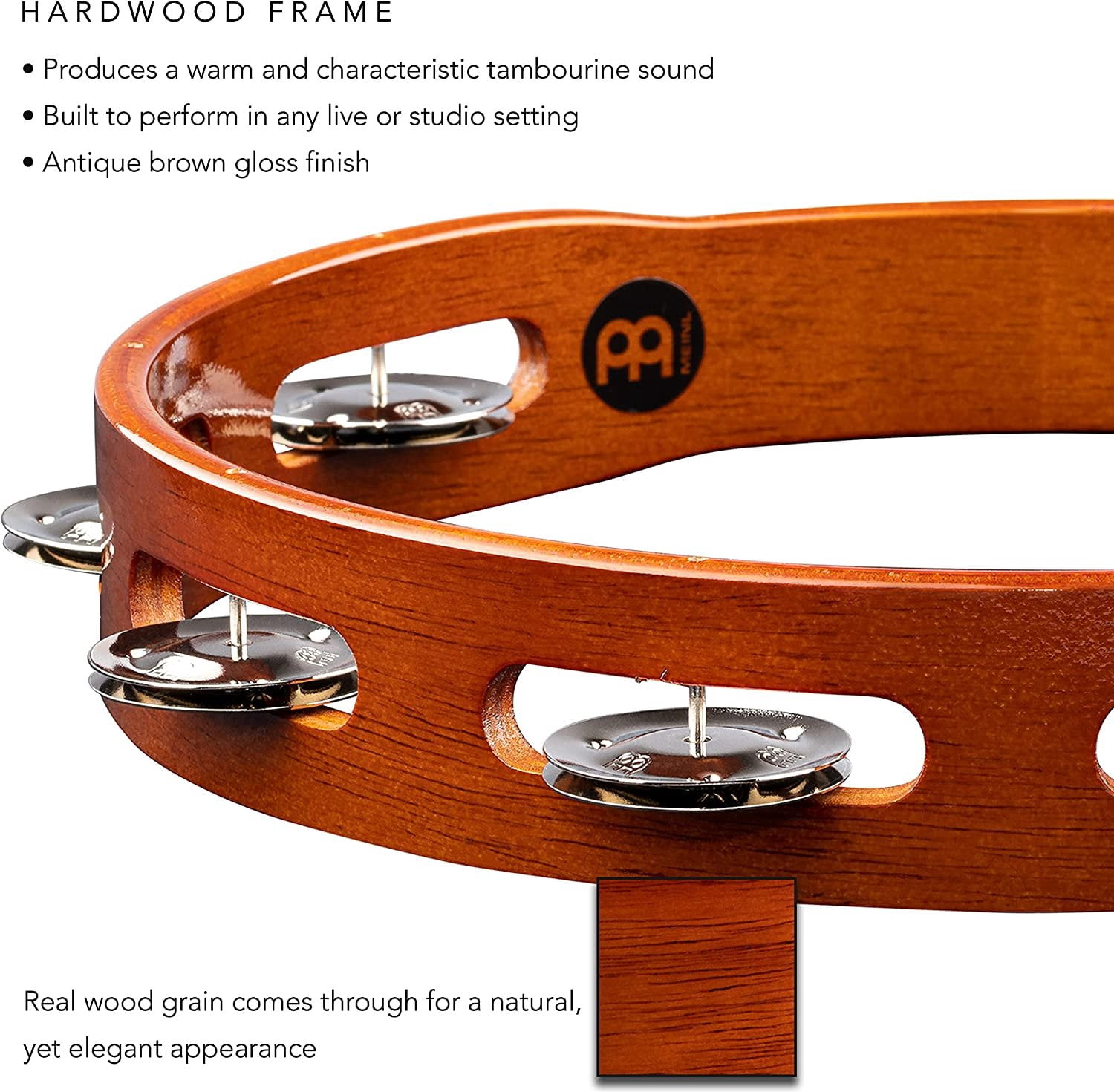 Meinl 10" Traditional Wood Tambourine with Steel Jingles | TA1AB