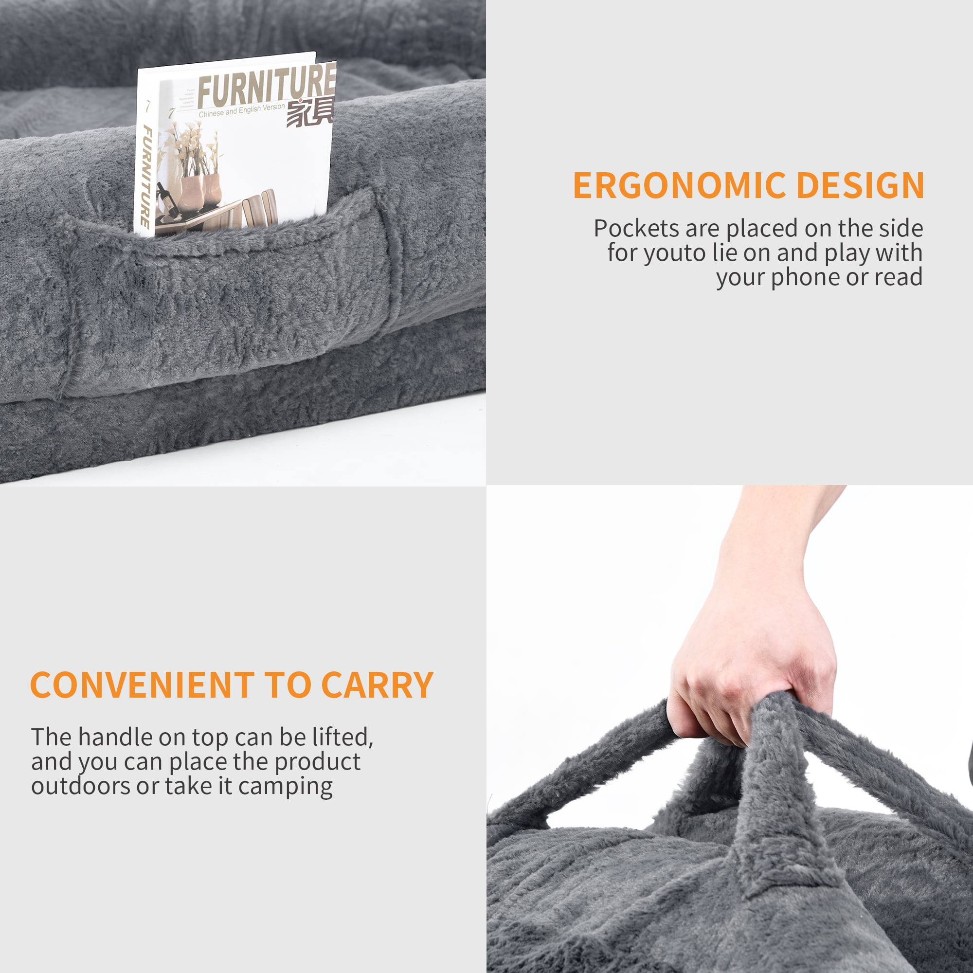 Dextrus Human Dog Bed,Oversized 72"x48"x10" Bed for Humans and Dogs, Orthopedic Comfort with Portable Storage Pocket