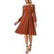 thumbnail image 2 of INSPIRE CHIC Vestidos de Manga Larga para Mujeres Cuello Redondo Elegante Cóctel Fiesta Trabajo Vestido a la Rodilla M Caramelo, 2 of 6