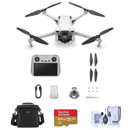 Mini 3 Drone with RC Remote Controller Bundle with 64GB microSD Card,  Shoulder Bag, Cleaning Kit 