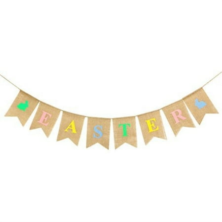 Easter Bunny Bunting - oulii happy easter burlap banners colorful bunny pattern bunting garland easter decorations home party decor favors