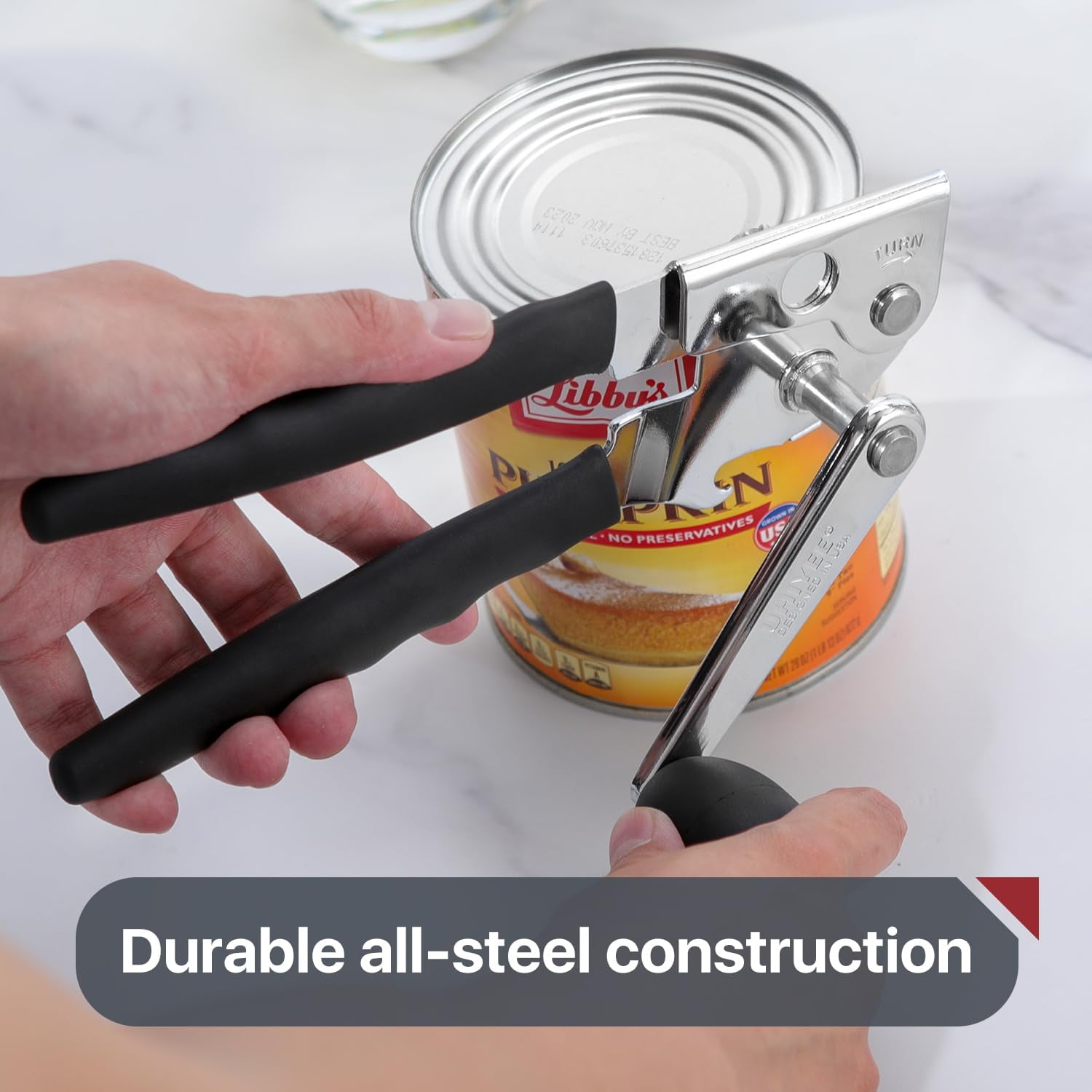 Commercial Can Opener,  Hand Crank Can Opener Manual Heavy Duty with Comfortable Extra-long Handles, Oversized Knob, Large Handheld Can Open Easy for Big Cans, Black