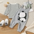thumbnail image 4 of Gerichy Toddler Baby Boy Clothes Fall Winter Outfit, Baby Girls Boys Long Sleeve Striped T Shirt Tops Overalls Suspender Pants Panda Romper 2PCS Outfits Clothes Set, 4 of 8