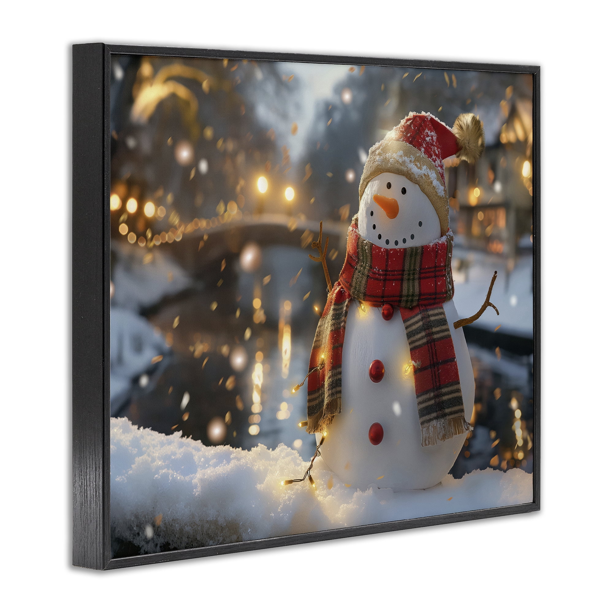Stupell Industries Snowman Windy Winter Scene Holiday Painting Black Framed Art Prints Wall Art, 20 x 16