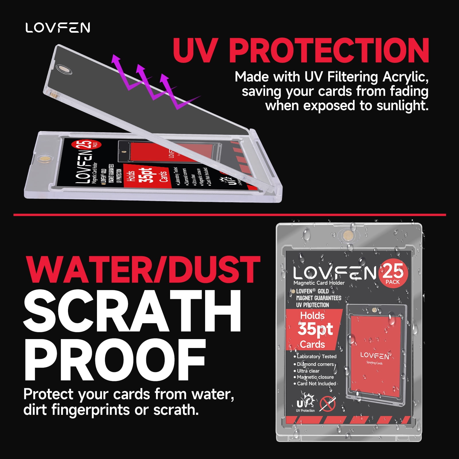 LOVFE 200ct Magnetic Card Holder for Trading Cards, 35pt One Touch Card Holder, Card Protectors Hard Plastic, Magnetic Card Case for Sports Card, Baseball Card Holders, Display Case for Standard Card