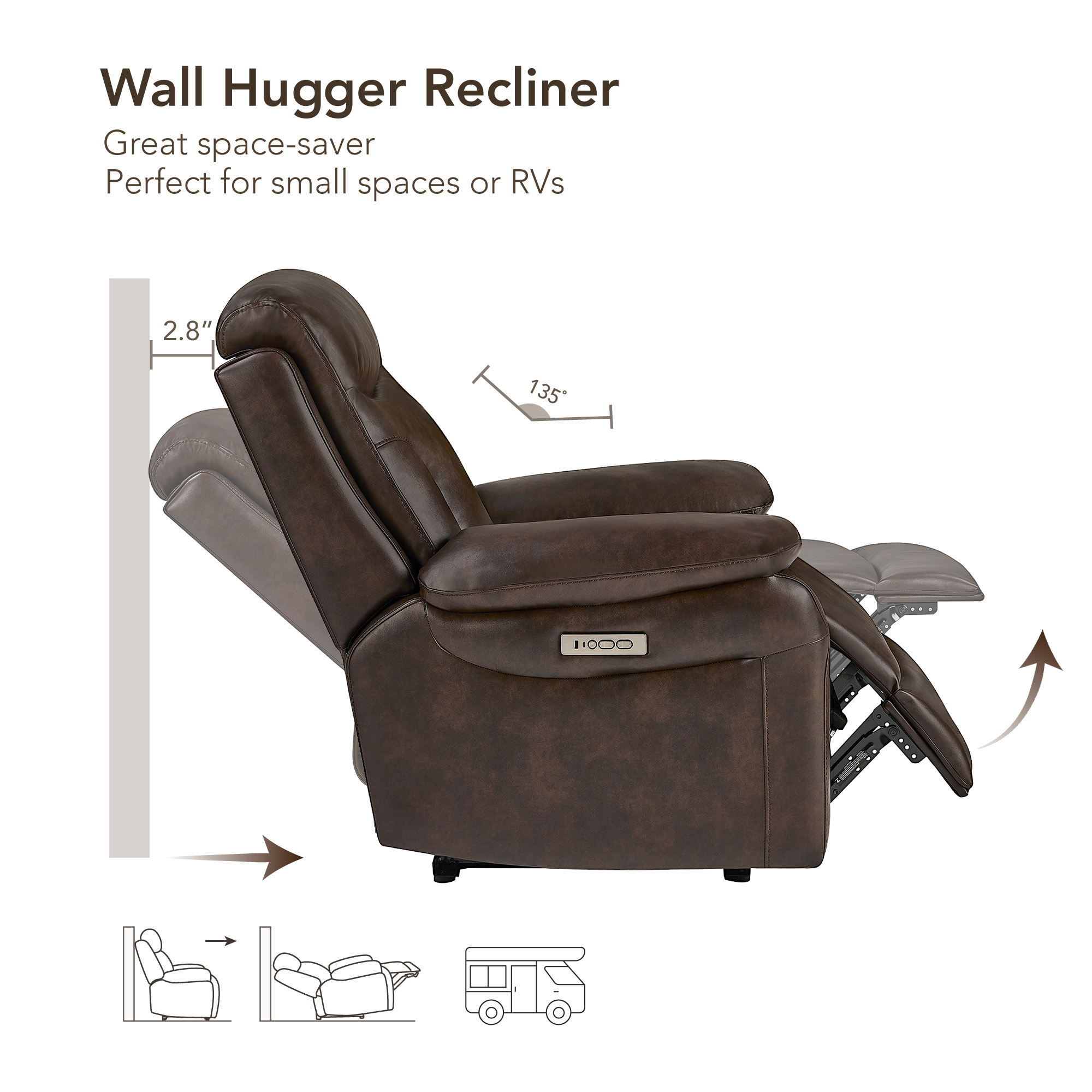 Spruce & SpringDual Motor Wall Hugger Power Recliner with Adjustable Headrest, Tan