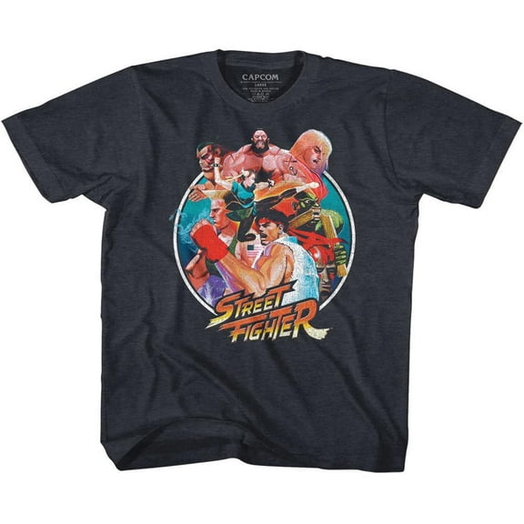 Street Fighter Group Circle Vintage Navy Youth T-Shirt