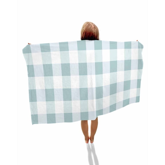 Aqua Plaid Beach Towels Oversized Super Absorbent, Spring Summer Farmhouse Buffalo Checkered Lightweight Bath Towel Quick Dry Sets For Bathroom/Pool/Rv Camping/Beach Play/Gym Room/Picnic 31"x62"