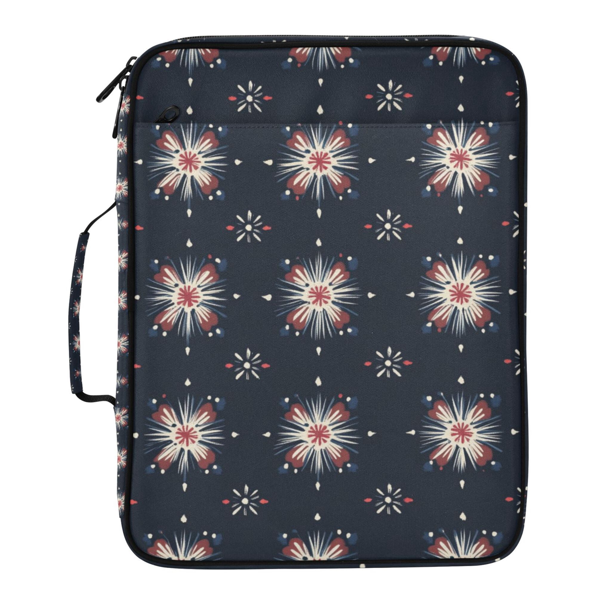FORMRS Accordion File Folder A4 Size 7-Pocket Expanding Document Organizer Bag with 3 Ring Binder, Red Fireworks Pattern