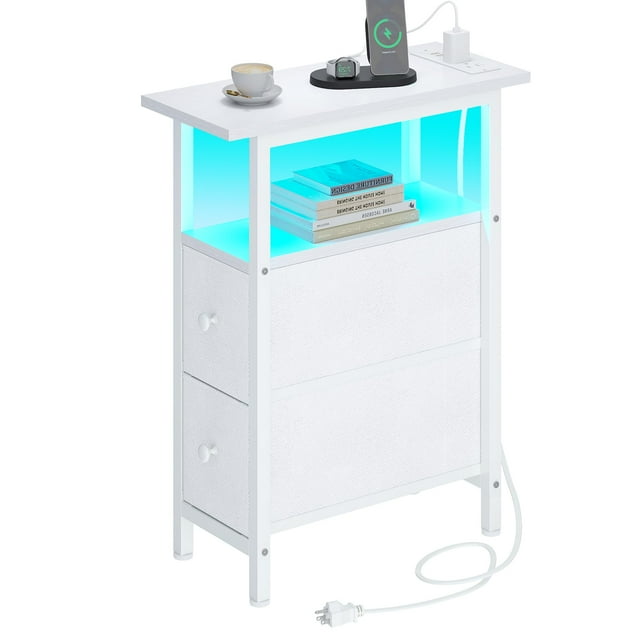 Mesa auxiliar TRIFEBLE con estación de carga, 2 cajones, luz LED