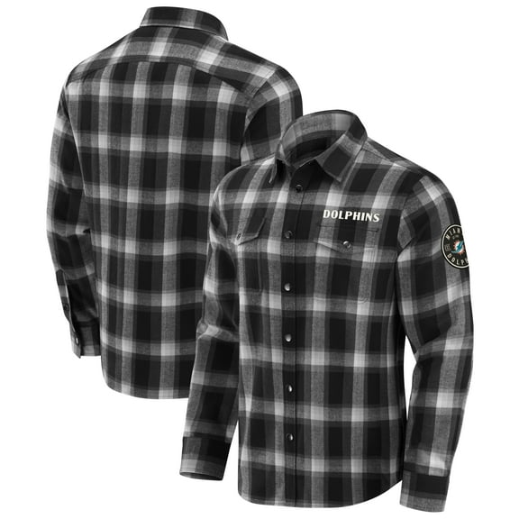 Men's Darius Rucker Collection by Fanatics Black Miami Dolphins Flannel Plaid Full-Snap Shirt