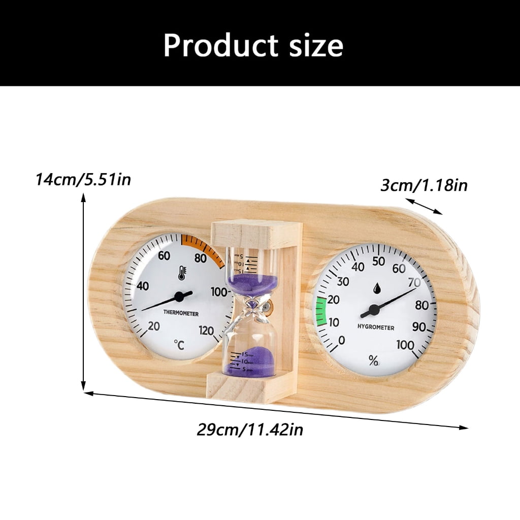 Room Thermometers Hygrometer with Sand Timer Wall Mounted Temperature Humidity Meter for Sauna Room