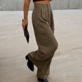 thumbnail image 3 of Women Solid Casual Pocket Wide Leg Pants Elastic Waist Loose Pants Cargo Pants Women Pants Casual plus Size Women Casual Pants Size 14 Casual Pant Suits for Women Womens Casual Loose Ripped Denim, 3 of 8