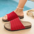 thumbnail image 3 of Slides for Women Cork Footbed Open Toe Mesh Sandals Summer Casual Flat Walking Shoes Comfortable Outdoor Slip on Slippers Red Size 9.5, 3 of 8
