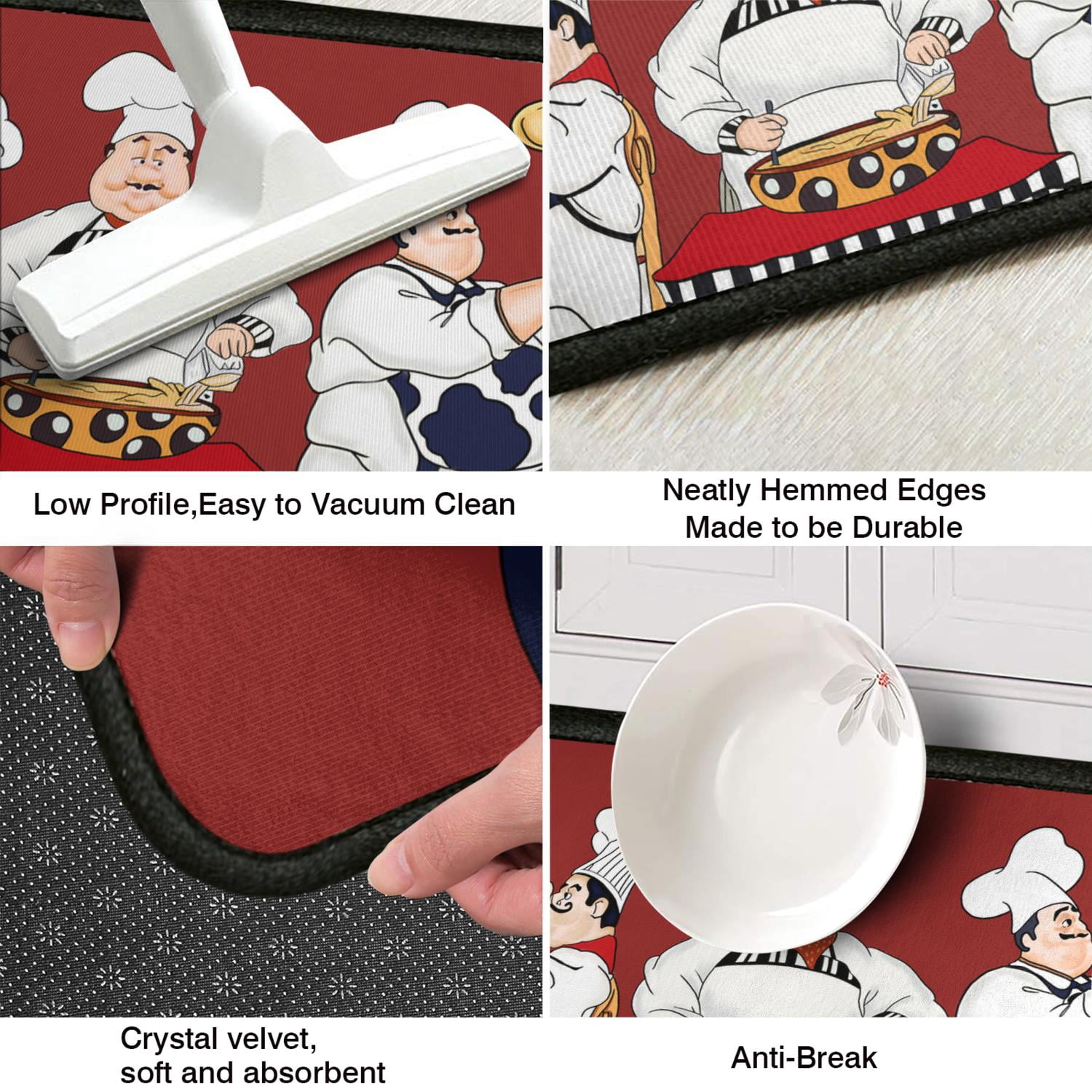 Fat Chef Kitchen Rugs and Mats Sets of 2-Red Kitchen Decor Rugs-Rubber Backing Non-Slip Floor Mat for Sink Washable Waterproof Laundry Room Runner Rugs