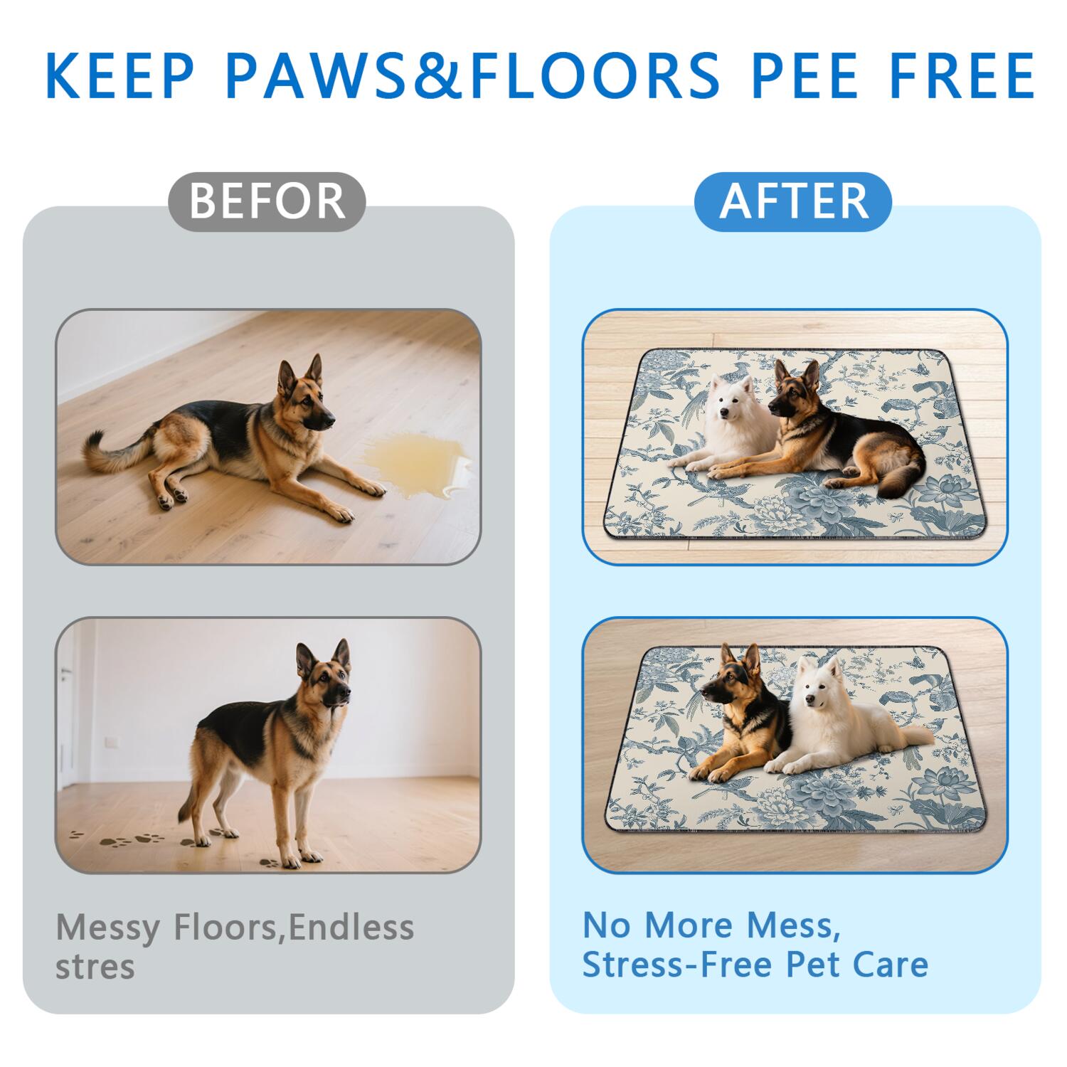 Large Washable Dog Pads 72x72 Inch, Reusable Potty Training Pads with 5-Layer Protection, Absorbent Core for Puppies & Incontinent Pets, Floral Print