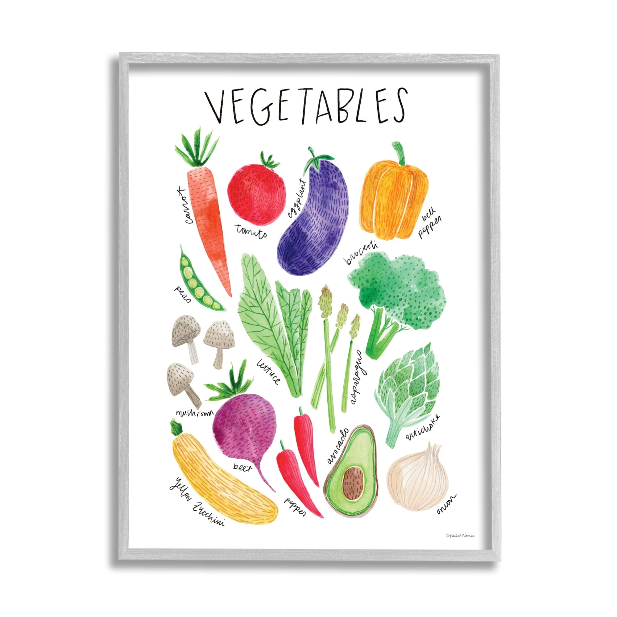 Stupell Industries Varied Vegetables Plants Labeled Diagram Kitchen Sign Graphic Art Gray Framed Art Print Wall Art, Design by Rachel Nieman