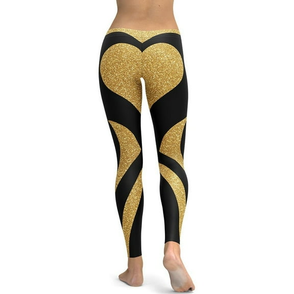 Printed Gold Effect Heart Shaped Leggings Size: XS for Women | FIERCEPULSE