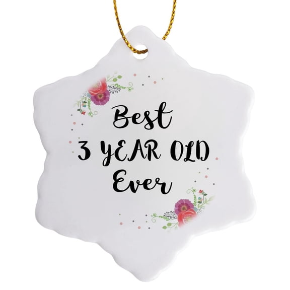 3drose, Floral Best 3 Year Old Ever Pink Flowers Pretty 3rd Birthday Girl Gift, 3 inch Snowflake Porcelain Ornament