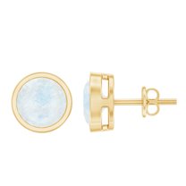 Rosec Jewels Genuine Moonstone Solitaire Stud Earrings for Women (AAA Quality), 18K Yellow Gold