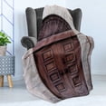 thumbnail image 4 of Rustic Soft Flannel Fleece Throw Blanket, Arched Wooden Venetian Door with Eastern Royal Ottoman Elements European Culture, Cozy Plush for Indoor and Outdoor Use, 50" x 60", Brown Cream, by Ambesonne, 4 of 5