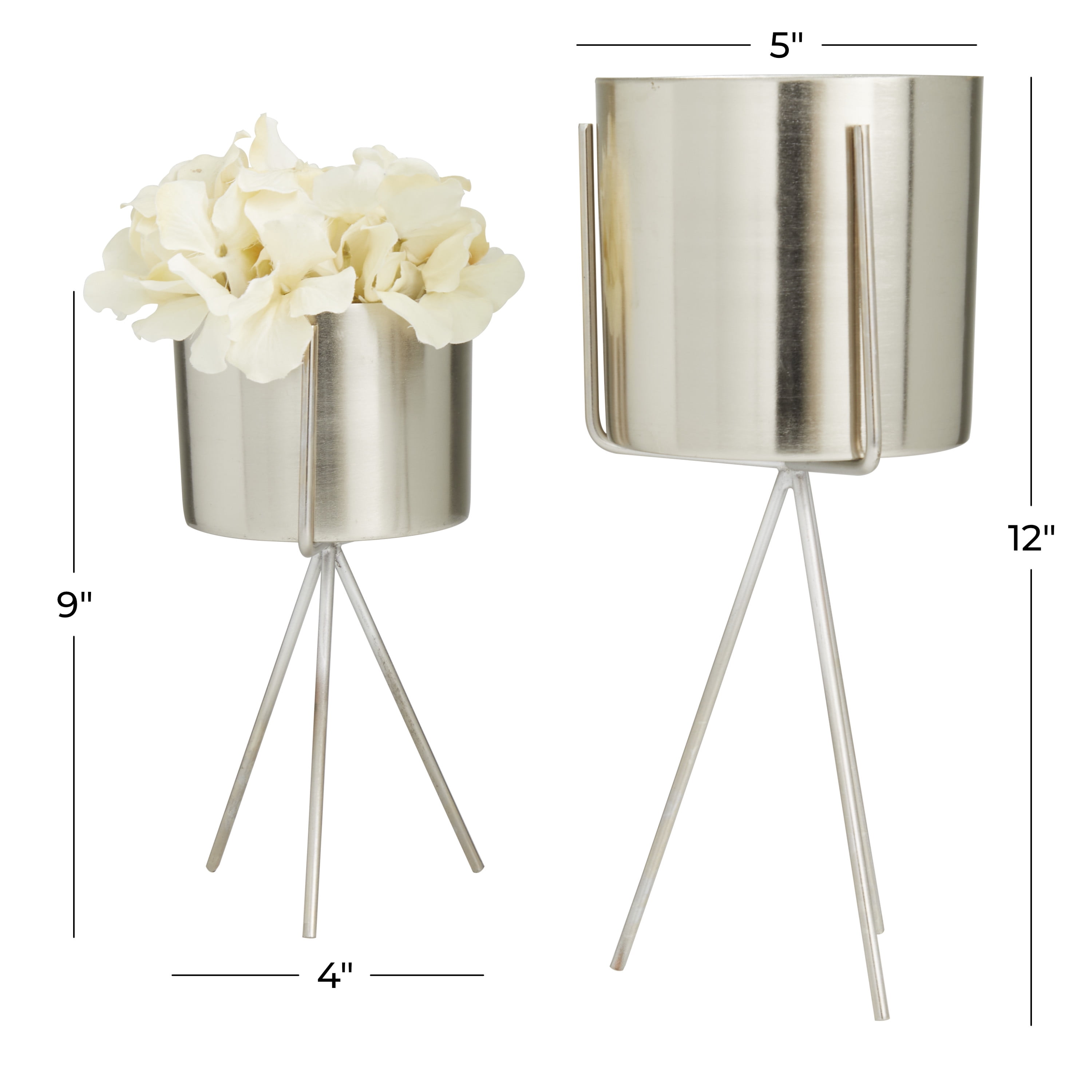 CosmoLiving by Cosmopolitan 5", 4"W Small Silver Metal Planter with Removable Stand (2 Count)
