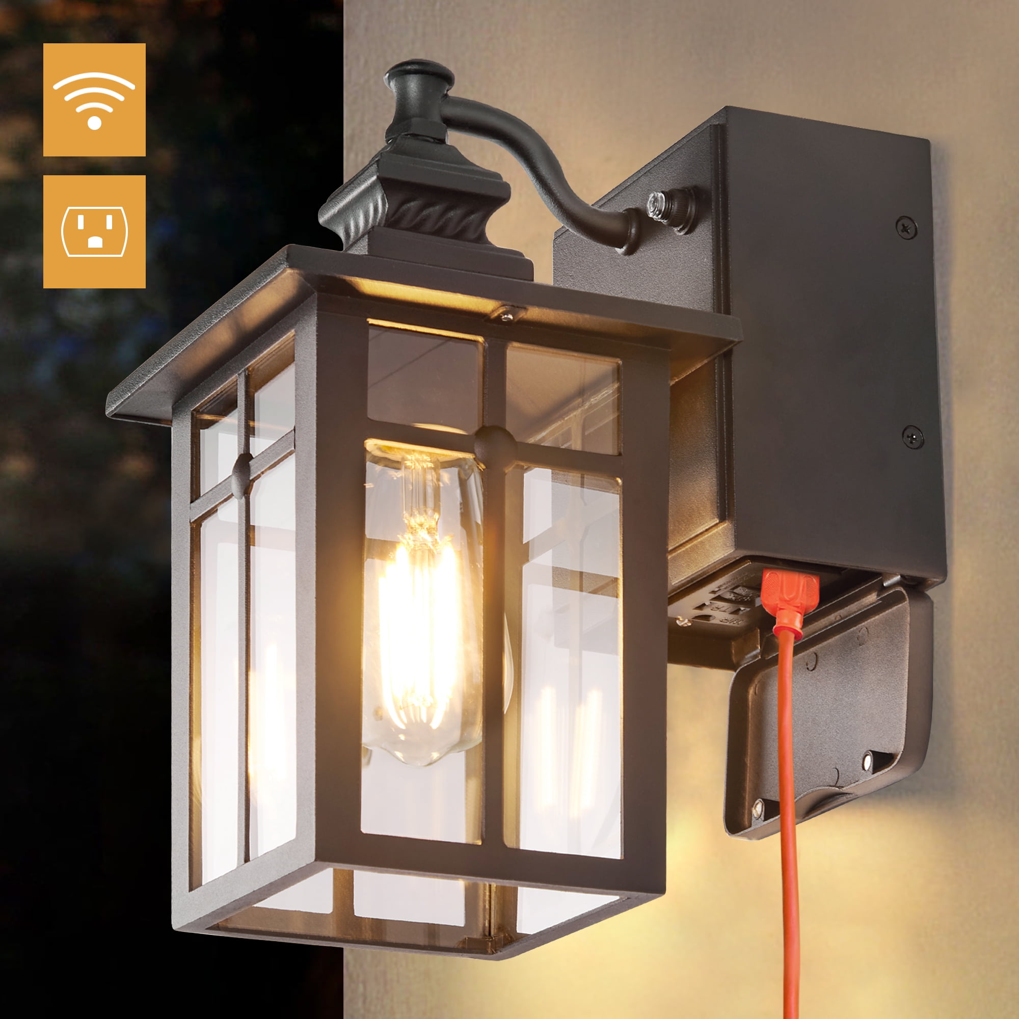 SIEPUNK Porch Light Outlet, Dusk to Dawn Outdoor Light with Outlet, Anti-Rust Outdoor Wall Lantern Exterior Light Fixture, Outside Lights for House Front Door Patio Garage, Bulb Included - Walmart.com