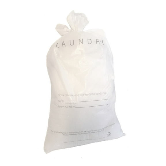 Hotel Laundry Bags, 1.25 Mil Plastic with Tear Tie and Write-on Lines, 14" x 24", Biodegradable - Case of 500