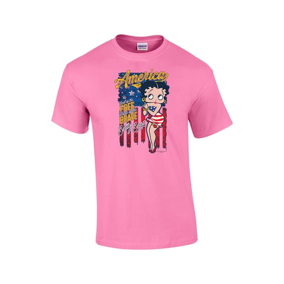 Betty Boop America Land of the Free Home of the Brave Distressed Unisex Short Sleeve T-shirt Graphic Tee Graphic Tee-Azalea-small