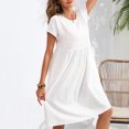 thumbnail image 5 of Fengqque Maxi Summer Dresses for Women Summer Cotton And Linen Casual Mid Length Solid ColorShortSleeve Round Neck Dress, 5 of 7