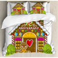 thumbnail image 3 of Gingerbread Man Duvet Cover Set Twin Size, Cute Gingerbread House with Colorful Candies Cookie Man Graphic Figure, Decorative 2 Piece Bedding Set with 1 Pillow Sham, Multicolor, by Ambesonne, 3 of 3