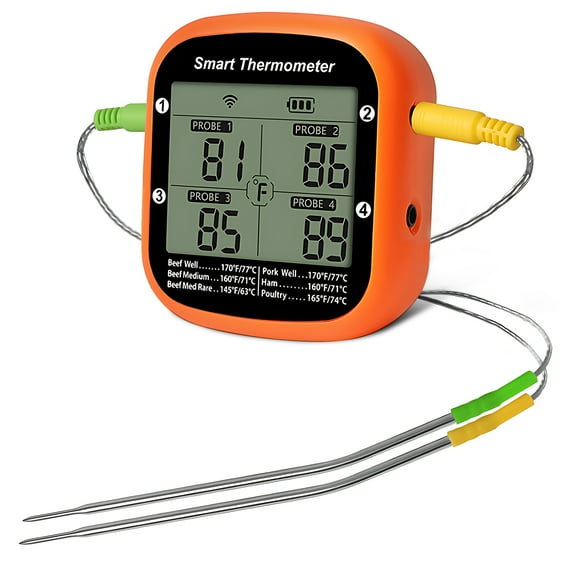 Mistaha Wireless Bluetooth Meat Thermometer with Dual Probes - Backlit Display, App Control, Alarm, Timer & Hanging Stand - BBQ Grill Thermometer for Outdoor Cooking