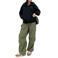 thumbnail image 1 of (Video disponible) Bolsillos para ropa de trabajo de calle Green S, leggings, pantalones casuales sueltos, pantalones rectos básicos simples de color sólido neutro estilo BF, 1 of 8