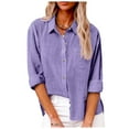 thumbnail image 4 of Women’s Blouses Linen Bluse – Locker sitzende Kurzarm Tunic Top mit V‑Neck Perfekt als Beach Vacation und Weekend Tops Womens Loose Buttons Down Pocket Blouse Solid Casual Long Sleeve Shirt, 4 of 5