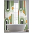 thumbnail image 6 of Modern, Semi Sheer Window Curtains 108 Inches Long, Middle Century Abstract Geometric Olive Green Rod Pocket Voile Silky Chiffon Curtain Light Filtering Drapes for Living Room, 52"x108", 2 Panels, 6 of 9