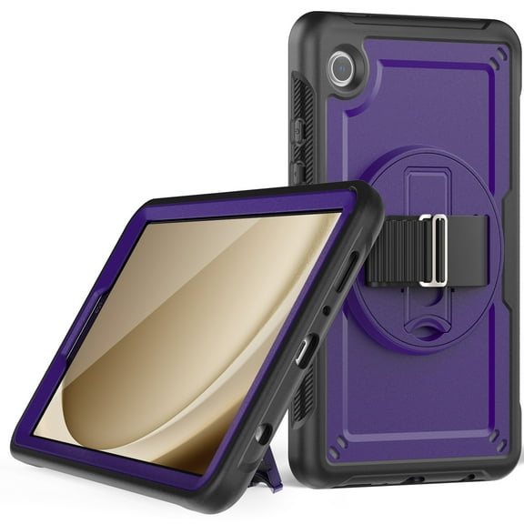 ELEHOLD Samsung Galaxy Tab A9 8.7 (2023) Case, TPU Rugged with 360° Rotating Hand Strap, Foldable Stand & Pencil Holder,Purple