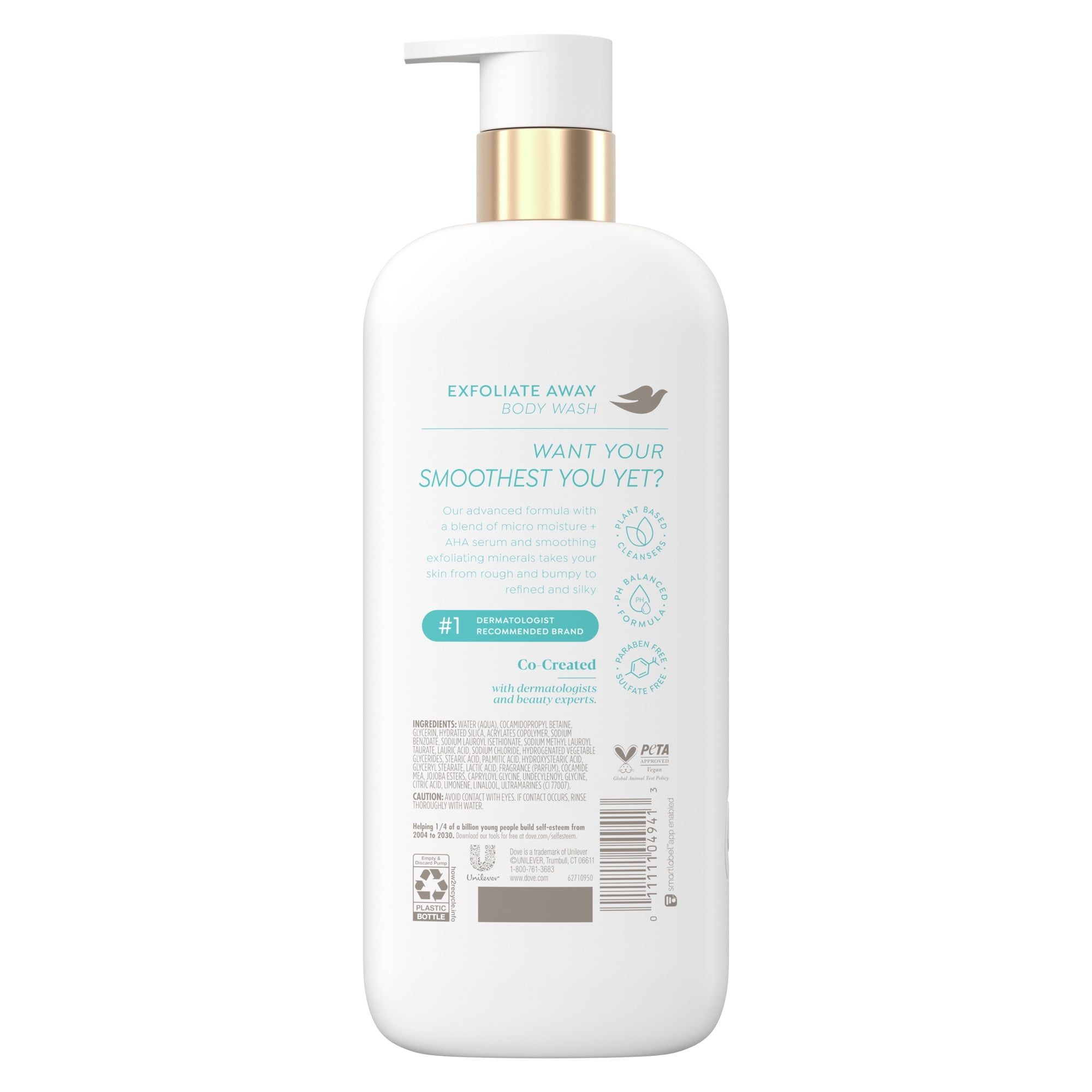 Dove Exfoliate Away Body Wash 4% Refining Serum with AHA All Skin Type, 18.5 oz