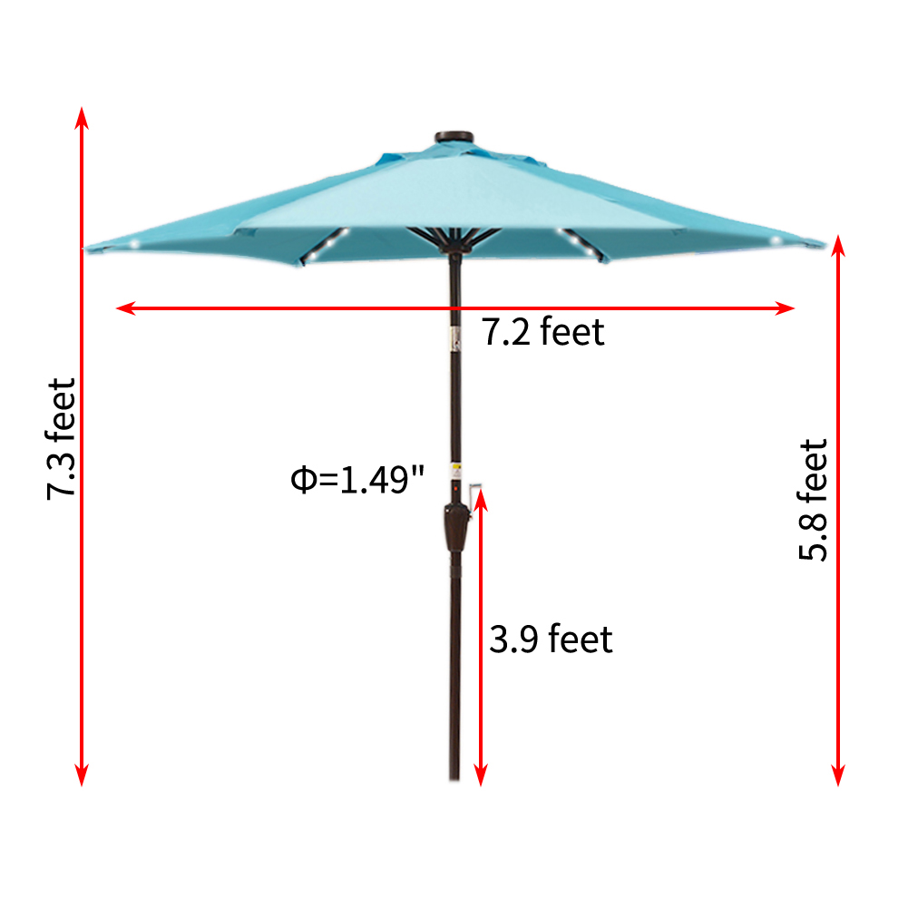 Sundale Outdoor 7.5 Ft Solar Powered 30 LED Lights Patio Umbrellas Market Umbrella with Push Button Tilt for Garden Deck Backyard Polyester Canopy Blue - image 2 of 7