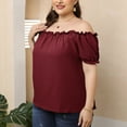 thumbnail image 6 of Ussuma off The Shoulder Tops for Women Plus Size Tops for Women Women'S Tops Large Solid Color Short Sleeve Straight Neck off Shoulder Shirt Tops Sales Solidcolor, 6 of 6