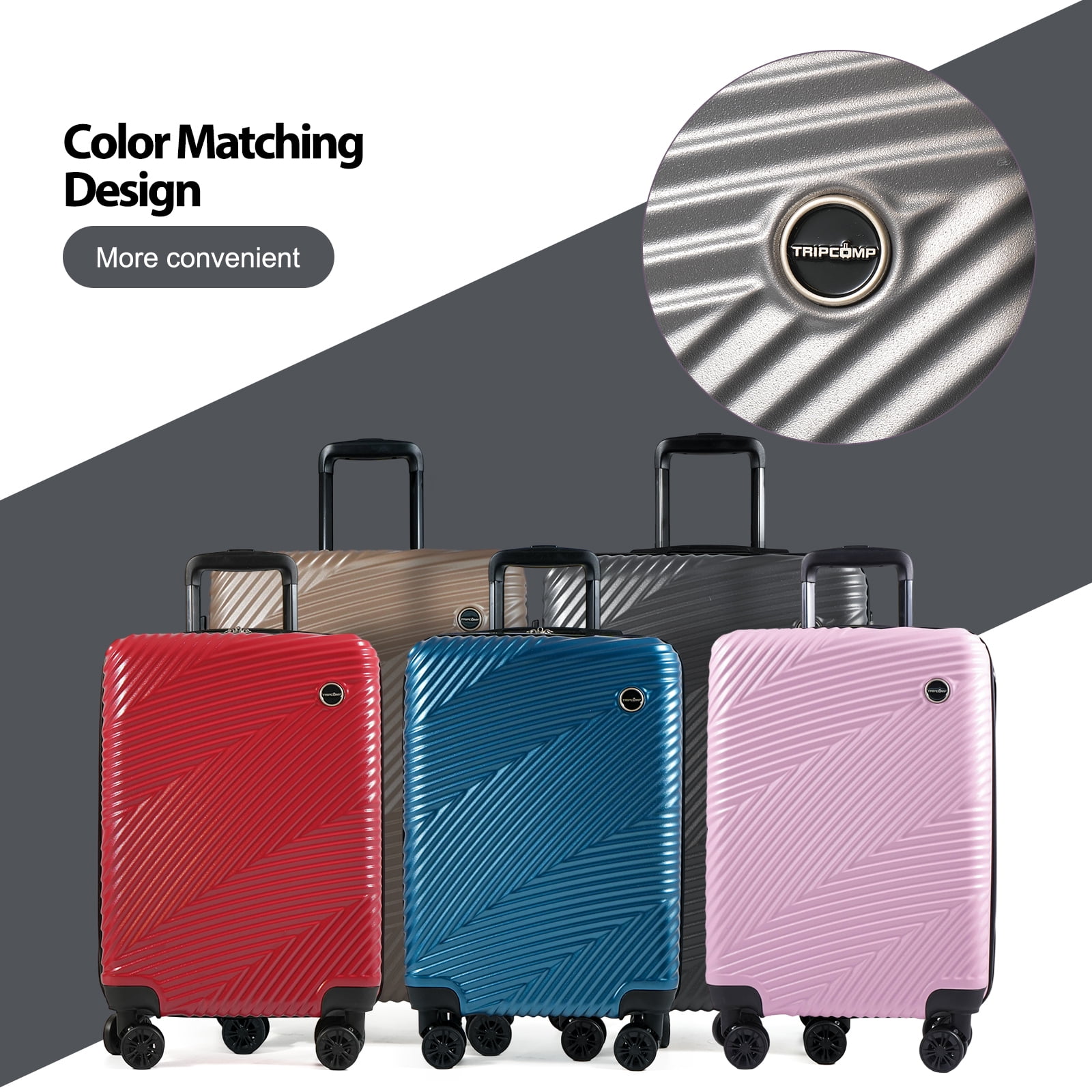 Tripcomp Luggage 3 Piece Set,Suitcase Set with Spinner Wheels Hardside Lightweight Luggage 20in24in28in.(Dark Grey)