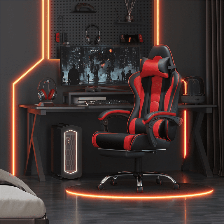 Yaheetech Racing Gaming Chair, Black & Red with Massage Lumbar photo 4