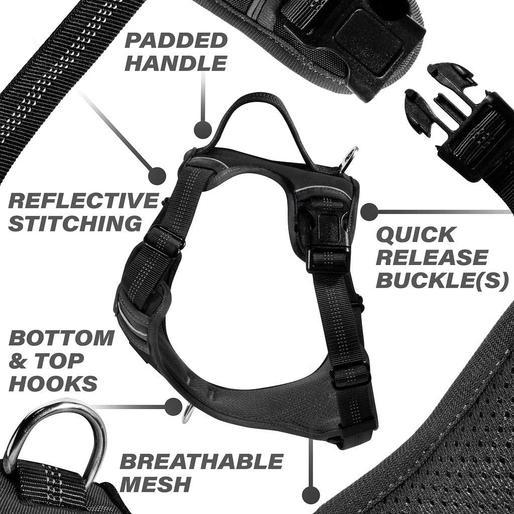 BLACK RHINO Comfort Dog Harness Reflective (Large, Black/Bl)