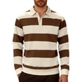 thumbnail image 2 of BRGZLK Mens Striped Polo Shirts 2026 Classic Long Sleeve Collared Lightweight Soft Comfy Casual Shirts Fashion Fall Winter Pullover Tops Brown M, 2 of 8