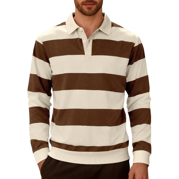 FchengtaiS Men's Striped Golf Shirts Long Sleeve 2-Button Turndown Collar T-Shirts Casual Business Spring Fall Outdoor Wear