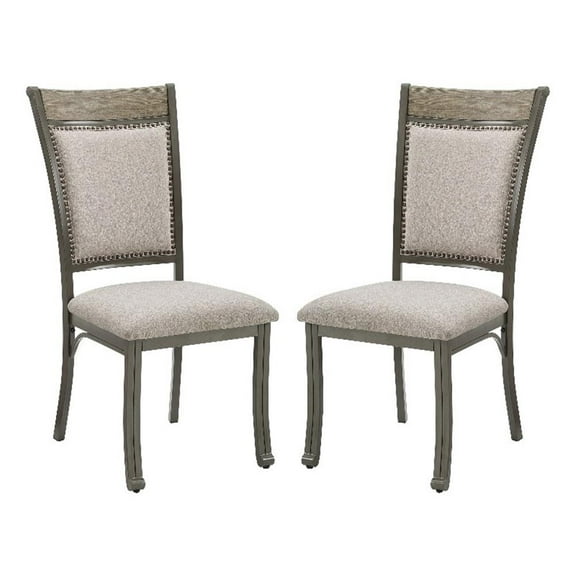Linon Franklin Metal Upholstered Set of Two Dining Side Chairs in Pewter