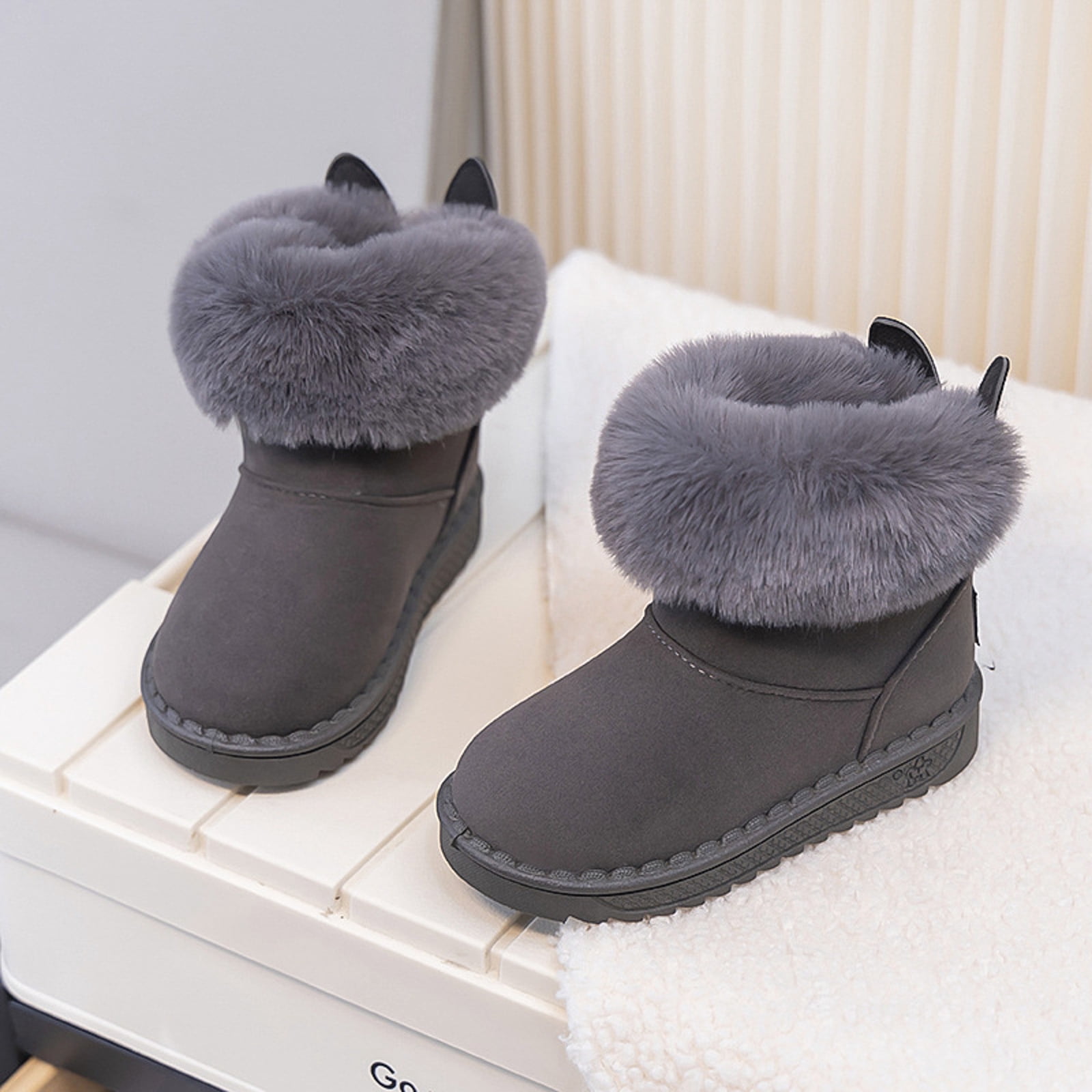 Dakaela Winter Snow Boots Boys Girls Soft Warm Shoes Toddler Plush Slip on Booties Kids Outdoor Boot