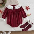 thumbnail image 6 of FYDUU Baby Girls Christmas Clothes Long Sleeve Velvet Romper Bodysuit Onesie Lace Trim Stockings Holiday Party Birthday Photoshoot Outfit 18-24 Months, 6 of 9